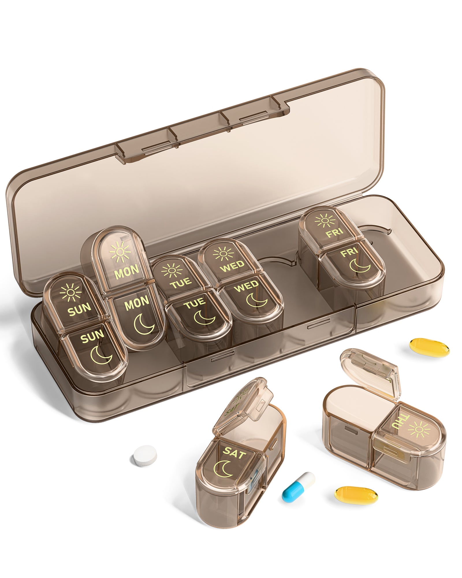 Pillex Weekly Pill Organizer 2 Times a Day, 7-Day AM PM Pill Box, Travel Pill Case, Medicine Pill Organizer for Fish Oils, Vitamins & Supplements