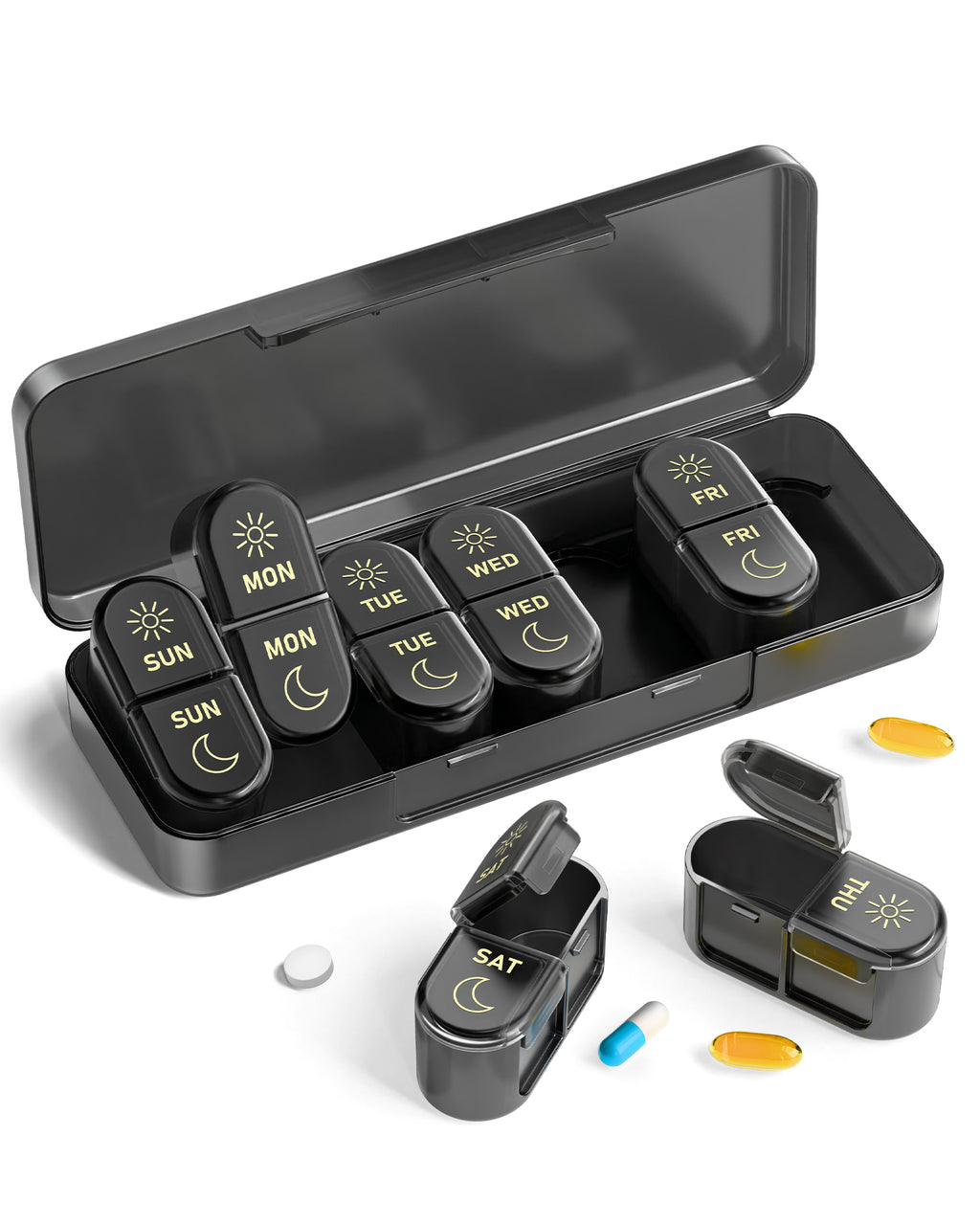 Pillex AM & PM Pill Organizer 7 Days, Weekly Pill Case 2 Times a Day, Pill Box 7 Day, Medicine Pill Organizer for Travel, Vitamins, Fish Oils, Supplements