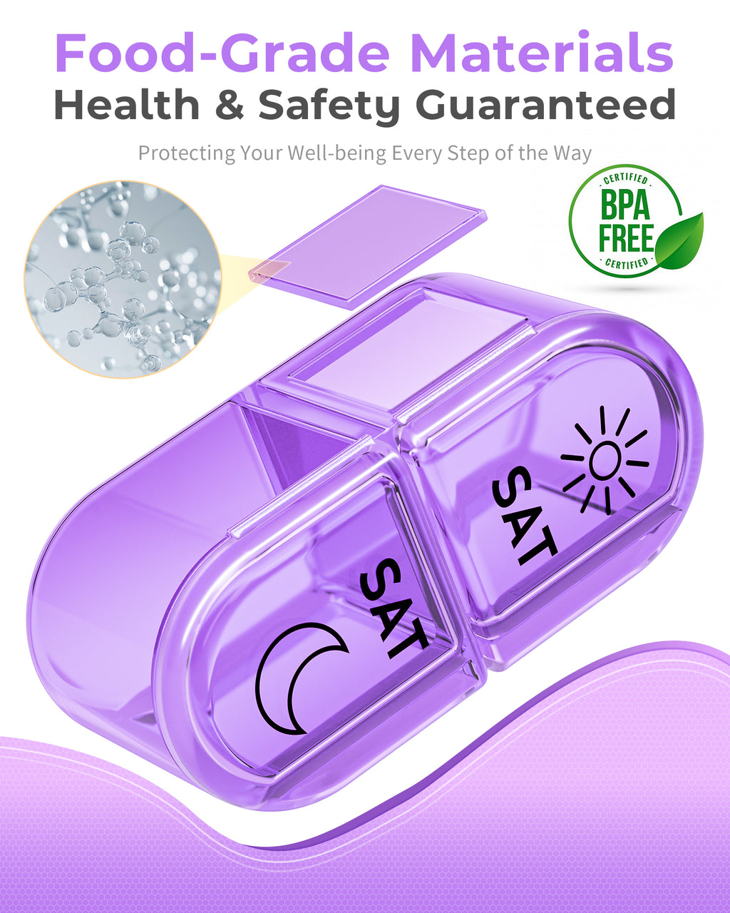 Pillex Pill Organizer, Am & Pm Pill Organizer 7 Days, Weekly Pill Case 2 Times a Day, Cute Pill Box 7 Day, Medicine Organizer for Travel, Vitamins, Fish Oils, Supplements (Gradient Pink-Purple)