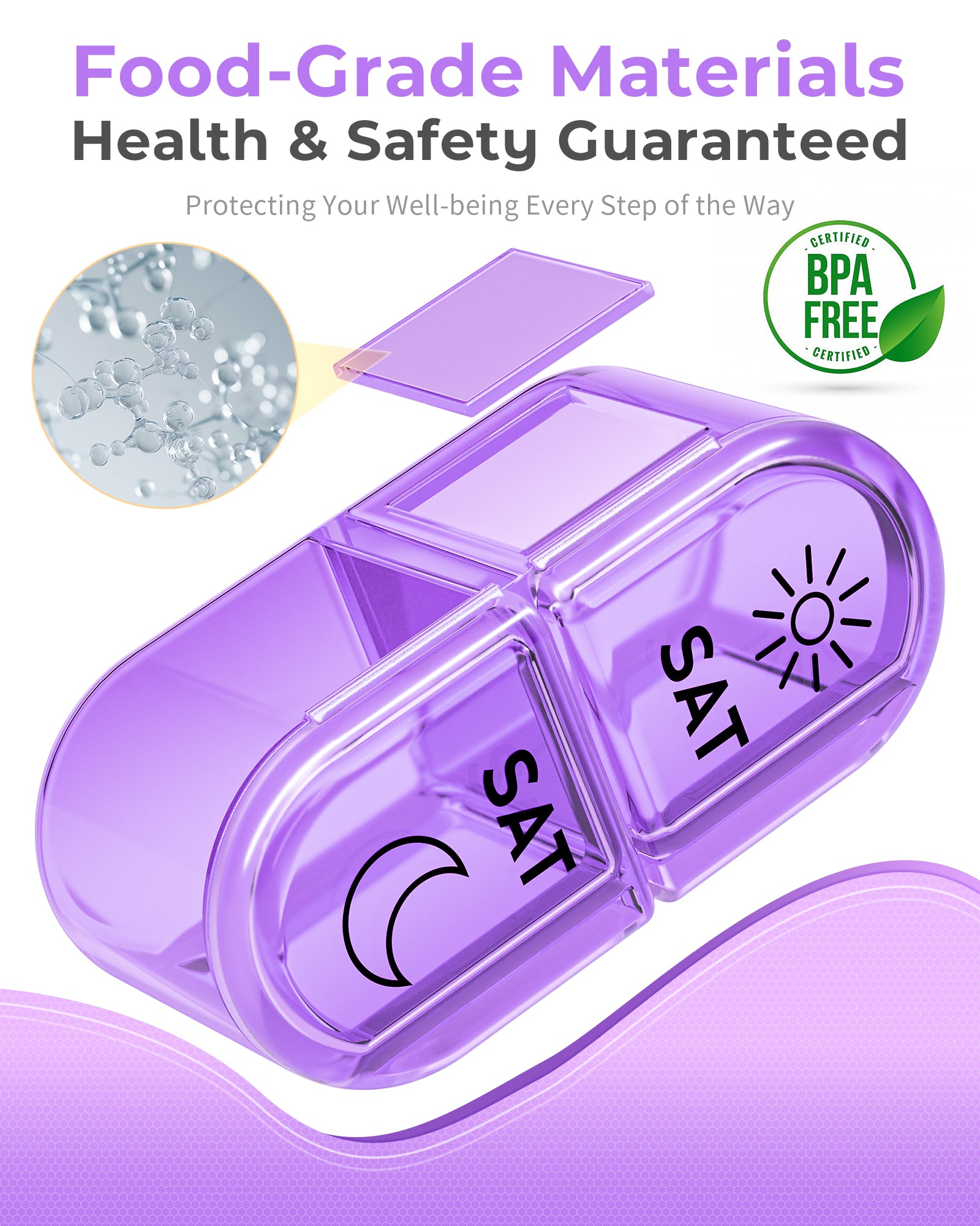 Pillex Pill Organizer, Am & Pm Pill Organizer 7 Days, Weekly Pill Case 2 Times a Day, Cute Pill Box 7 Day, Medicine Organizer for Travel, Vitamins, Fish Oils, Supplements (Gradient Pink-Purple)