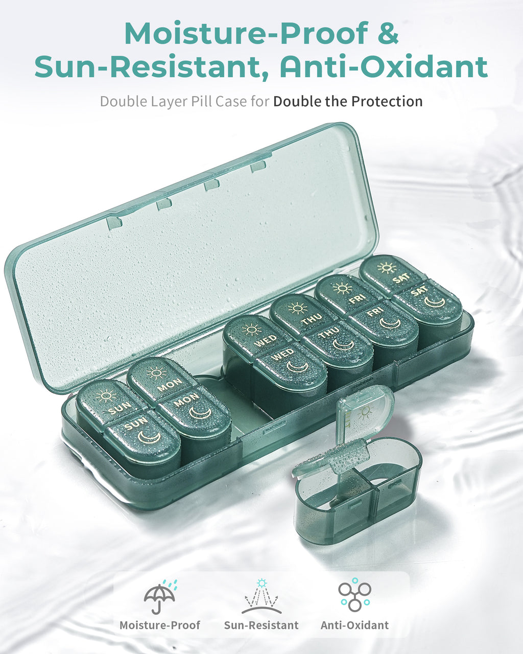 Pillex Pill Organizer 2 Times a Day, AM PM Pill Box 7 Day, Weekly Medicine Organizer with Large Capacity, Travel Pill Case for Medication, Vitamins, Fish Oils, Supplements (Easy to Use, Portable)