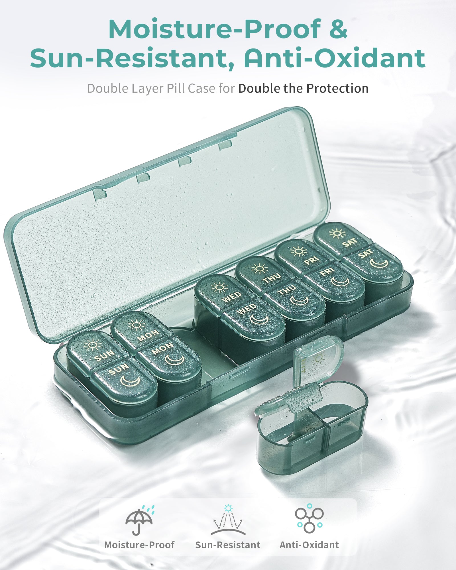 Pillex Pill Organizer 2 Times a Day, AM PM Pill Box 7 Day, Weekly Medicine Organizer with Large Capacity, Travel Pill Case for Medication, Vitamins, Fish Oils, Supplements (Easy to Use, Portable)