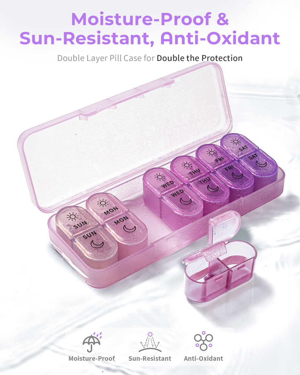 Pillex Pill Organizer, Am & Pm Pill Organizer 7 Days, Weekly Pill Case 2 Times a Day, Cute Pill Box 7 Day, Medicine Organizer for Travel, Vitamins, Fish Oils, Supplements (Gradient Pink-Purple)