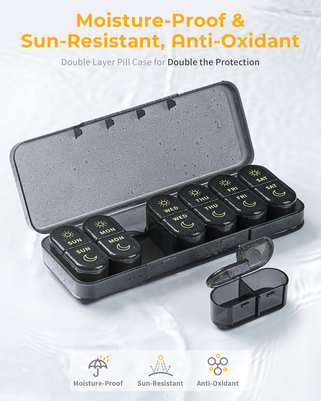 Pillex AM & PM Pill Organizer 7 Days, Weekly Pill Case 2 Times a Day, Pill Box 7 Day, Medicine Pill Organizer for Travel, Vitamins, Fish Oils, Supplements