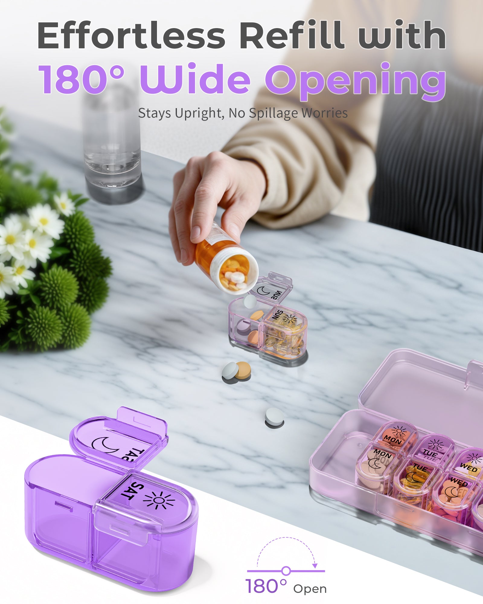 Pillex Pill Organizer, Am & Pm Pill Organizer 7 Days, Weekly Pill Case 2 Times a Day, Cute Pill Box 7 Day, Medicine Organizer for Travel, Vitamins, Fish Oils, Supplements (Gradient Pink-Purple)