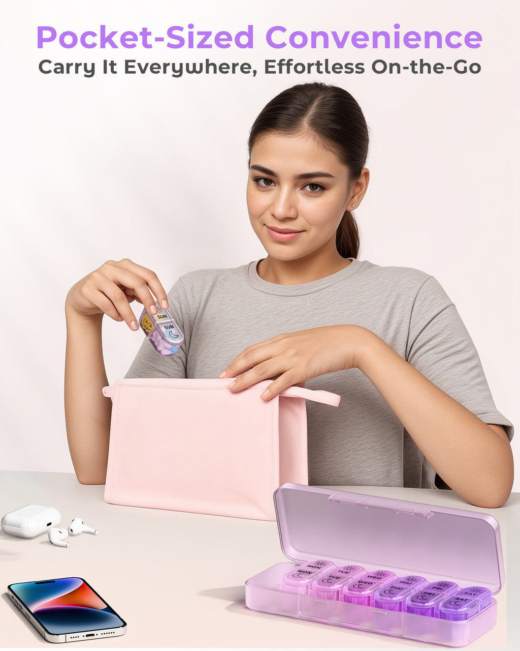 Pillex Pill Organizer, Am & Pm Pill Organizer 7 Days, Weekly Pill Case 2 Times a Day, Cute Pill Box 7 Day, Medicine Organizer for Travel, Vitamins, Fish Oils, Supplements (Gradient Pink-Purple)