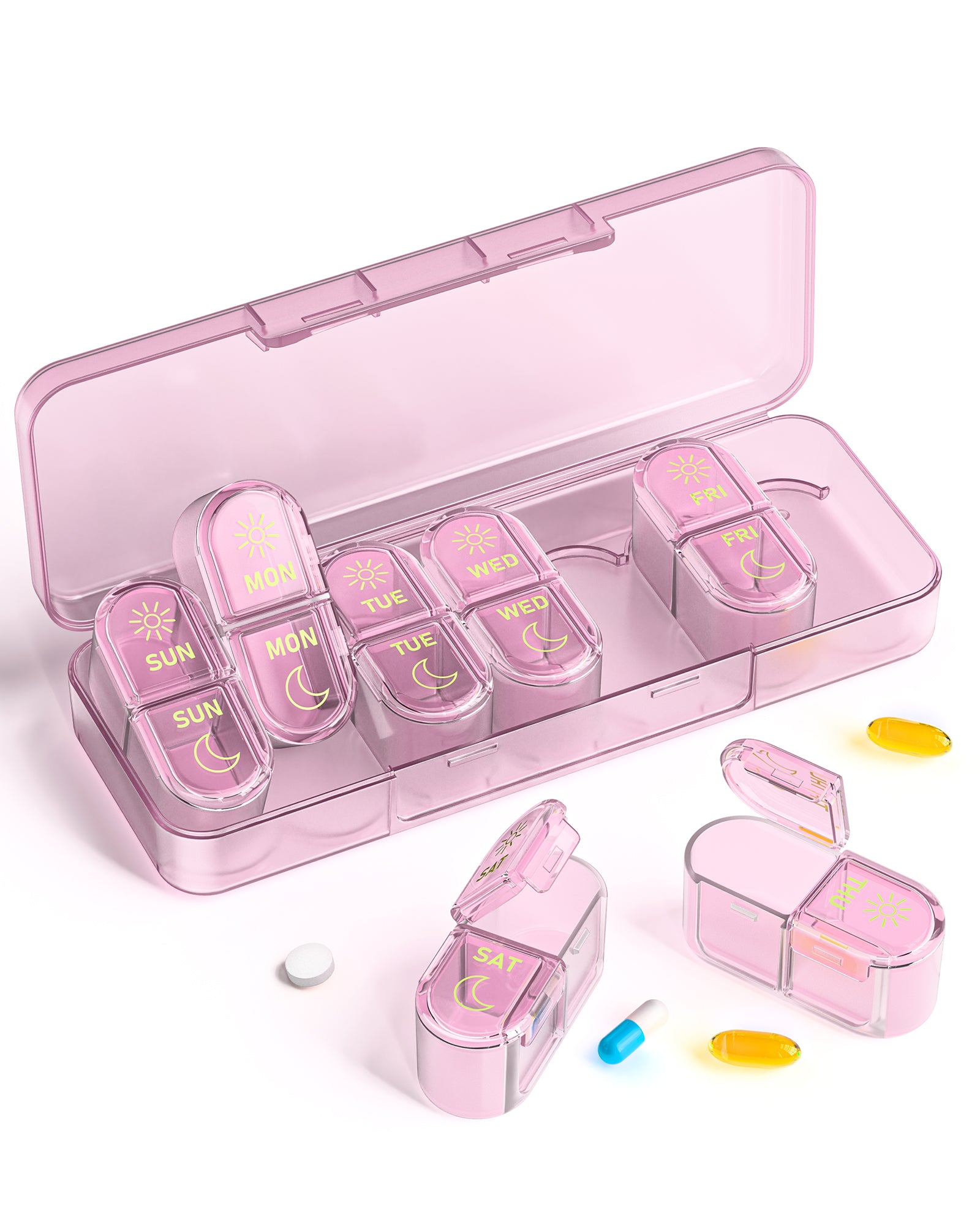 Pillex Pill Organizer 2 Times a Day, AM PM Pill Organizer 7 Day, Weekly Pill Box 2 Twice a Day, Travel Pill Case 7 Days, Medicine Organizer for Medication, Vitamins, Fish Oils, Supplements
