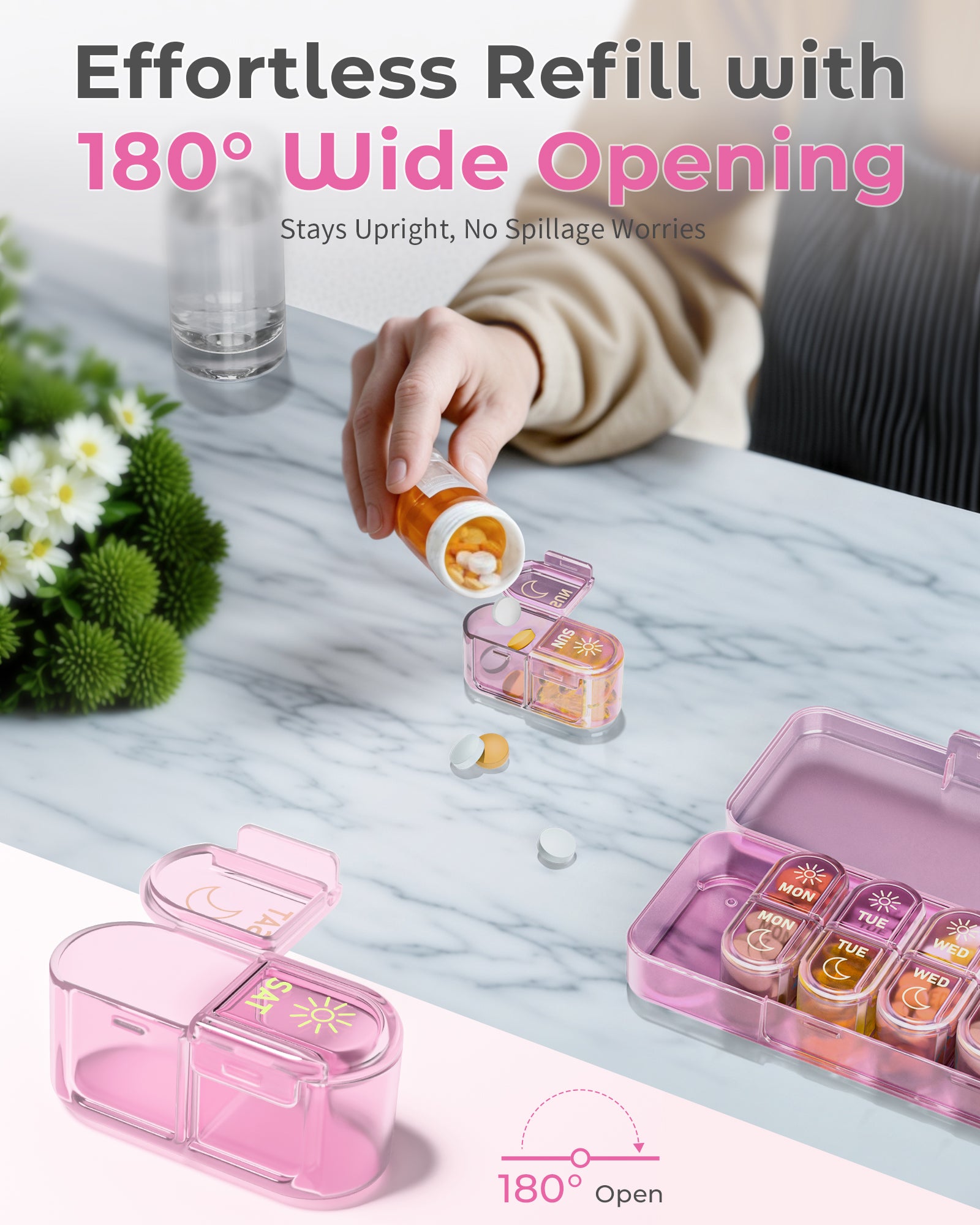 Pillex Pill Organizer 2 Times a Day, AM PM Pill Organizer 7 Day, Weekly Pill Box 2 Twice a Day, Travel Pill Case 7 Days, Medicine Organizer for Medication, Vitamins, Fish Oils, Supplements