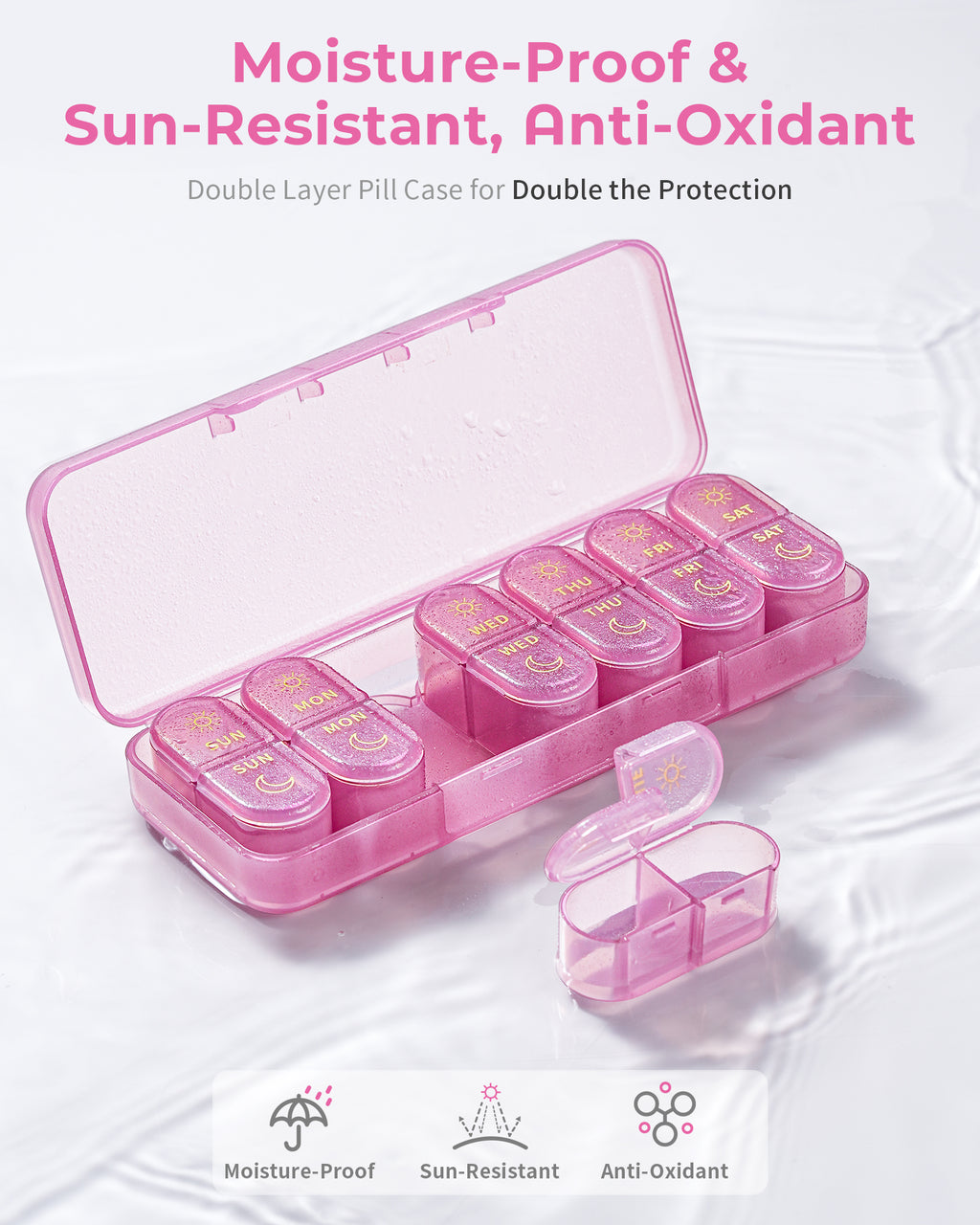 Pillex Pill Organizer 2 Times a Day, AM PM Pill Organizer 7 Day, Weekly Pill Box 2 Twice a Day, Travel Pill Case 7 Days, Medicine Organizer for Medication, Vitamins, Fish Oils, Supplements