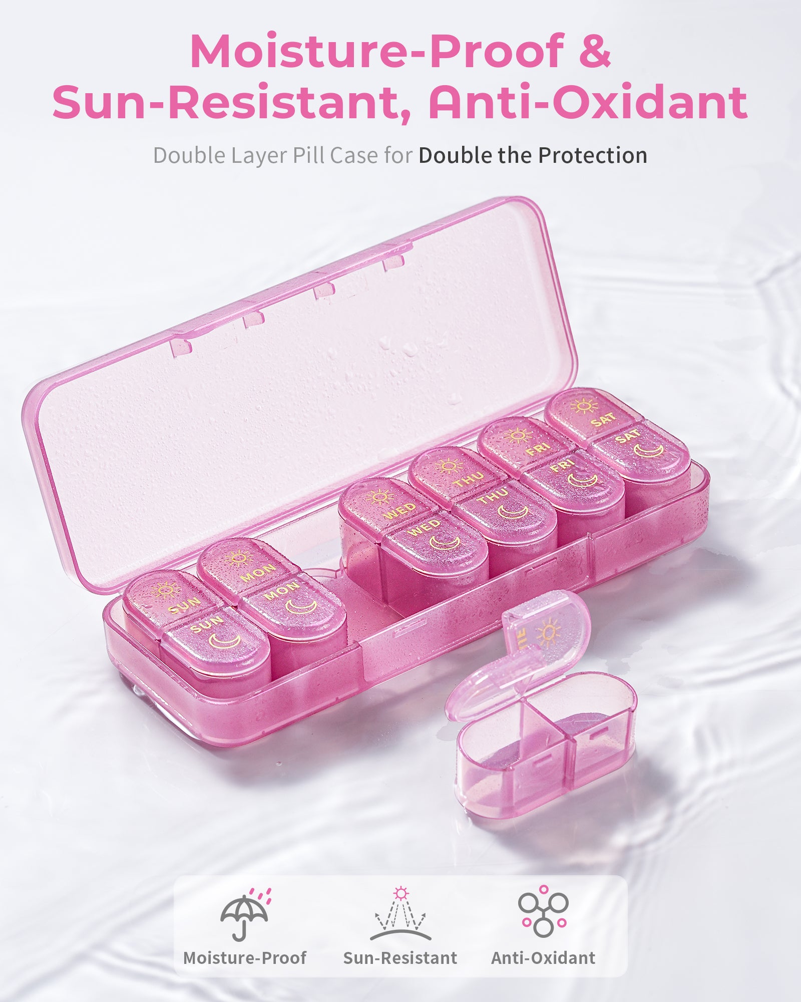 Pillex Pill Organizer 2 Times a Day, AM PM Pill Organizer 7 Day, Weekly Pill Box 2 Twice a Day, Travel Pill Case 7 Days, Medicine Organizer for Medication, Vitamins, Fish Oils, Supplements