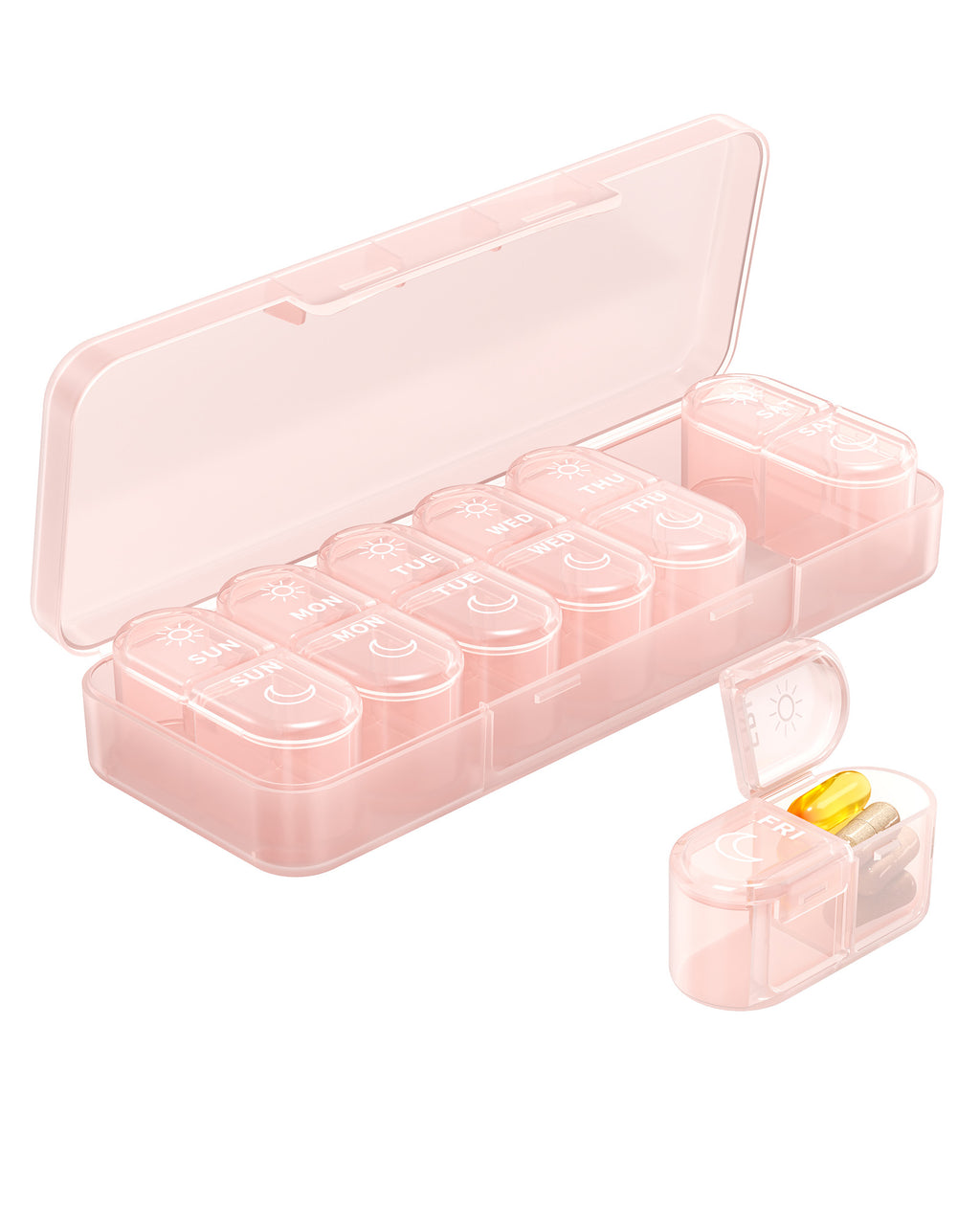Pillex Weekly Pill Organizer 2 Times a Day, Daily AM PM Pill Box Case 7 Day with Large Openings for Easy to Use, Travel Medicine Container for Medication, Vitamins, Supplements - Pink